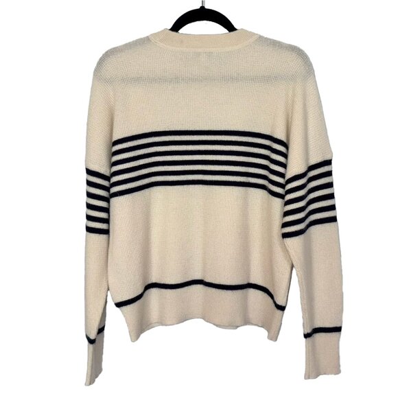 Madewell 100% Cashmere Ivory & Blue Striped Crewneck Sweater - Size XL - Picture 3 of 6